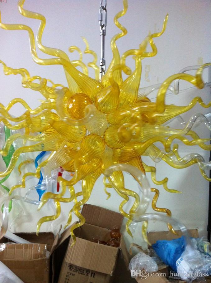 Free Shipping AC Led Bulbs 110v-240v Hanging Wonderful Art Lighting Yellow Blown Glass Chandelier Ornament