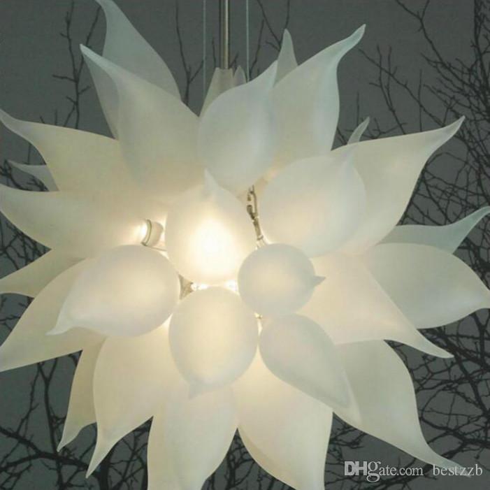 European Hand Blown Glass Chandeliers Living Room Modern American White Frosted Glass Chandelier Hanging Pendant Lamp with LED Bulbs