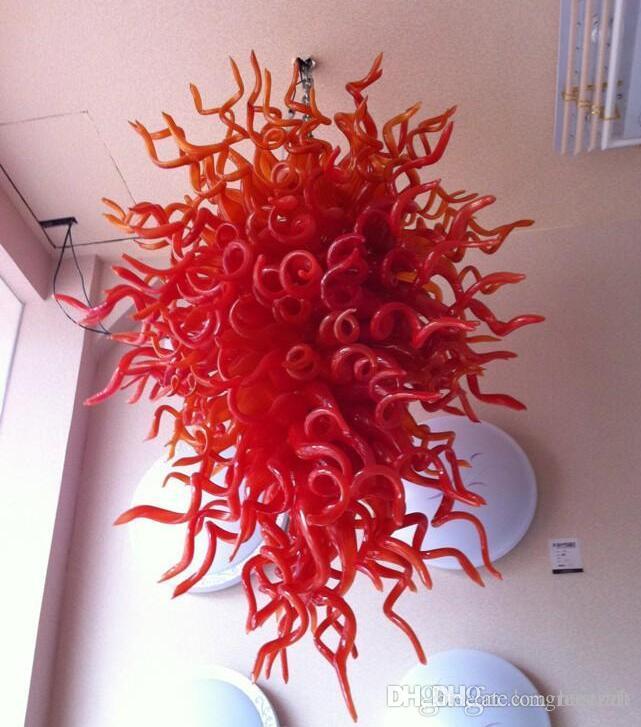 Free Shipping Mouth Blown 110v-120v LED Bulbs Red Glass Villa Chandelier Modern Crystal Ceiling Lamp