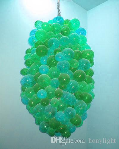 Modern Green Glass Bubble Chandelier Balloon Shape Murano Glass Chandelier Livingroom Decor Hand Blown Glass LED Bulbs Pendant Lamps