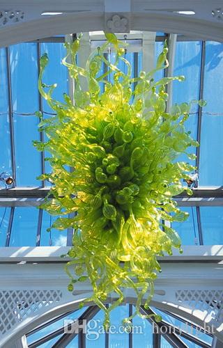 Saving Chandelier Light Color Green LED Bulbs Hotel Home Art Decor Style Hand Blown Glass Large Hanging Chandeliers