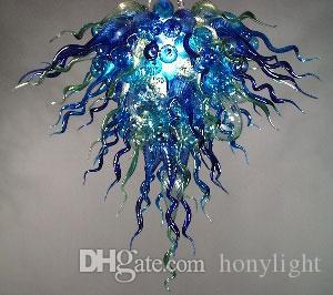 Briliant Cobalt Blue and Green Color Glass Tiered Chandelier Lamps LED Bulbs Style Flush Mounted Handmade Blown Glass Chandelier