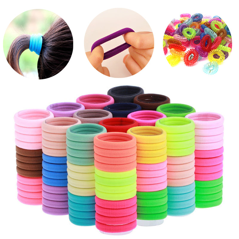Girls Kids Children Elastic Hair Clips Ties Bands Rope Ponytail Holders Scrunchie Headbands Accessories 100 Pcs-set Mix Wholesale