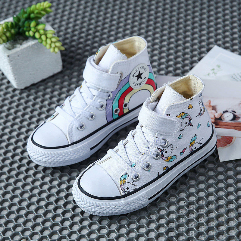 Canvas Children&#039;s Shoes Cartoon Graffiti Children&#039;s Sneakers Rainbow Casual Shoes for Girls Comfortable Kids Flats Tenis Infanti