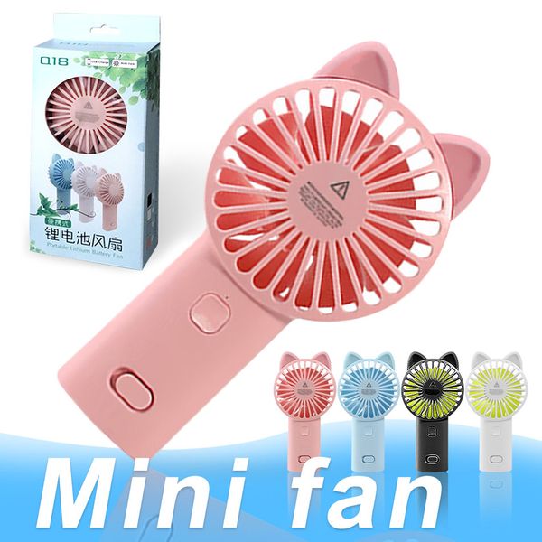 Protable Mini Fan Q18 Desktop Fans 3 Mode Adjustable Handheld Cool Fan USB Rechargeable for Outdoor Office with Retail Box