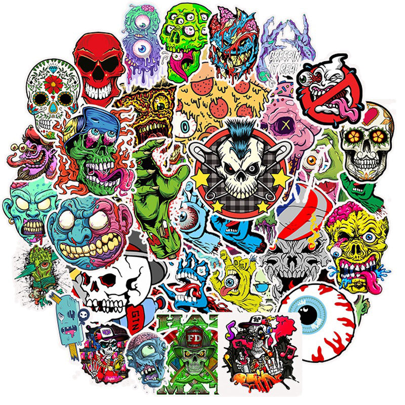 50pcs-lot Horrible Skull Stickers Graffiti Skeleton Funny DIY Sticker for Motorcycle Bicycle Luggage Skateboard Laptop Guitar