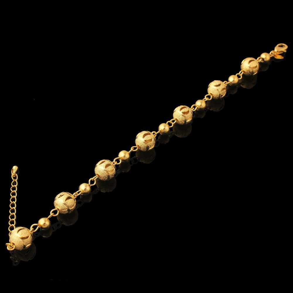 Women&#039;s Jewellery 18K 18ct Yellow gold GF ROUND Bead Beaded bracelet 7.8 inch ADJUSTABLE Extension chain