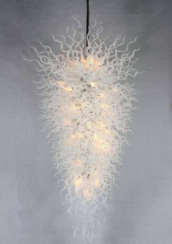 Italian Murano Pendant Lamps White Color Crystal Chandeliers Lighting Villa Foyer Hand Blown Glass Large Chandelier with LED Bulbs