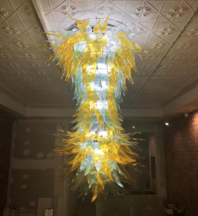 Now Trending Large Chandelier Lighting Hotel Entrance Lobby Hand Blown Glass Chandelier for High Ceiling LED Bulbs Glass Art Pendant Lamps