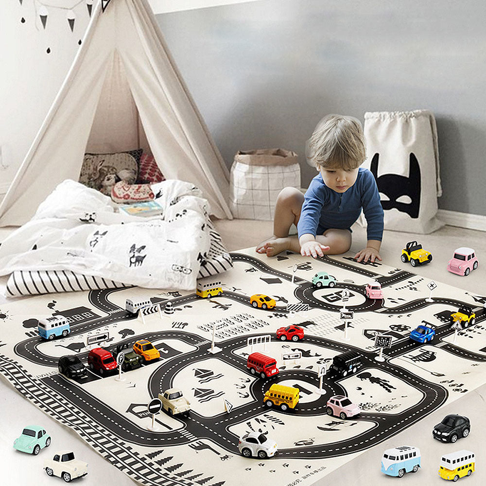 130*100CM Kids Portable Car City Scene Taffic Highway Map Play Mat Educational Toys For Children Games Road Carpet
