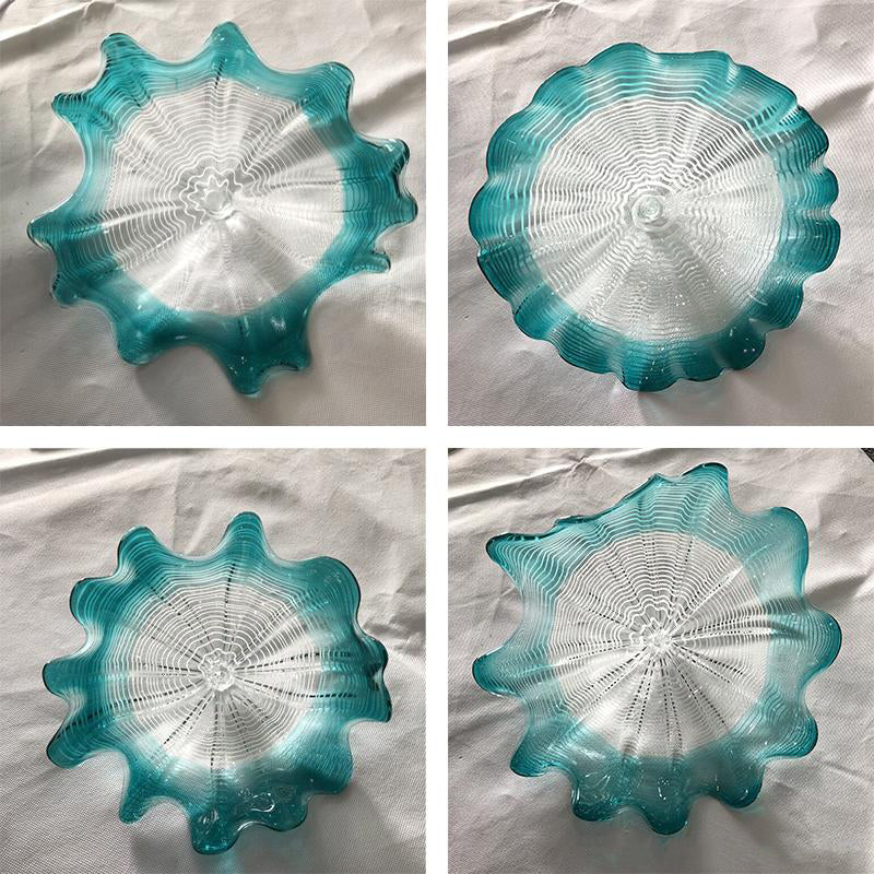 Blue Murano Glass Flower Wave Wall Lamp Art Hanging Plates Indoor Decor Plate for Home Hotel Cafe House