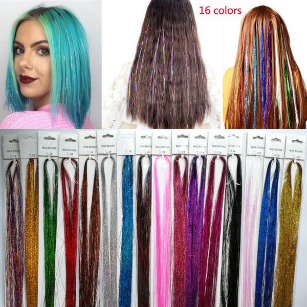 Glitter Sparkle hair bling False Hair Strands Party Accessories tinsel popular in us mexico Europe 1pack-color 16packs