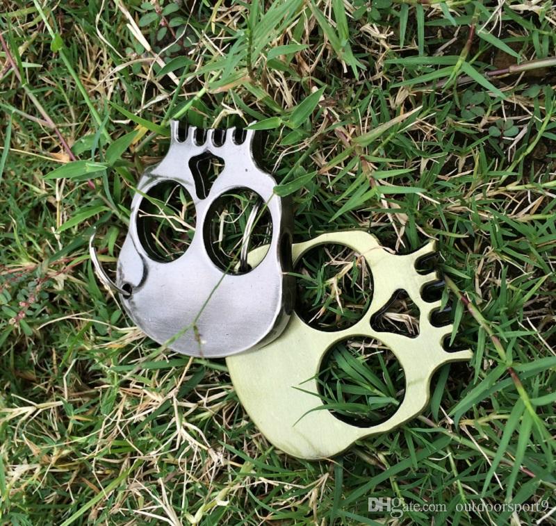 Small 66*60*7 Skull Two Beasts Key Buckle Outdoor Women and Men Self-defense Gadgets Break Windows Driving Protection tools Knuckle Dusters