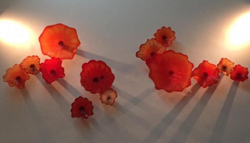 Murano Red Glass Flower Plates Wall Art Glass Blown Glass Hanging Plates Wall Art for Art Decoration High Quantity Free Shipping