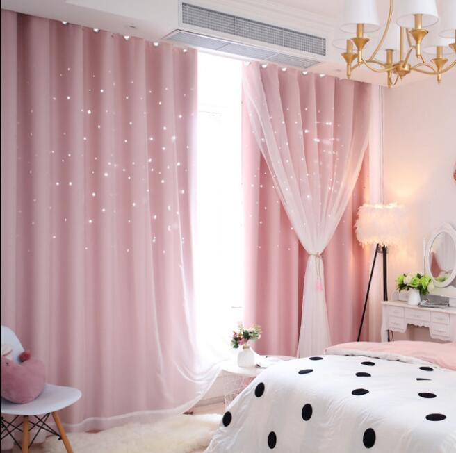 Star Curtains Openwork finished Princess wind children&#039;s window curtain bedroom living room blackout cloths+yarn