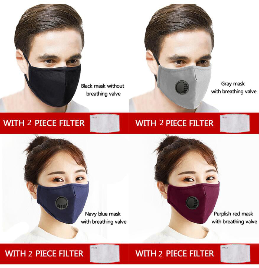 Mask with 2 Filters PM2.5 Haze Valve Anti-dust Mouth Healthy Mask Activated Carbon Filter Respirator Mouth-muffle Mask Cotton Face Protectiv