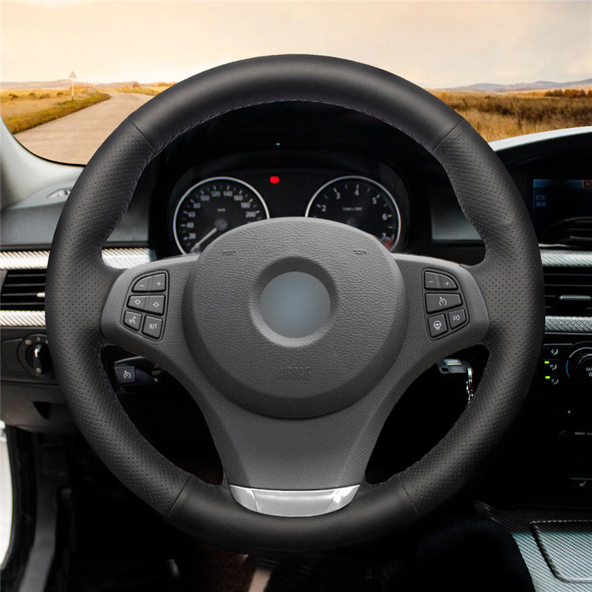High quality Black Artificial Leather anti-slip customized car steering wheel cover For BMW E83 X3 2003-2010