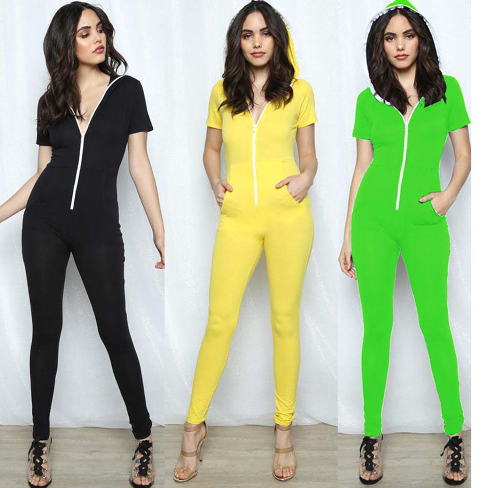 Sports Long Jumpsuits Playsuit Women Summer Romper Pajamas Playsuit Overalls Bodysuit Body Suit F0587 Hoodied 3 Choices