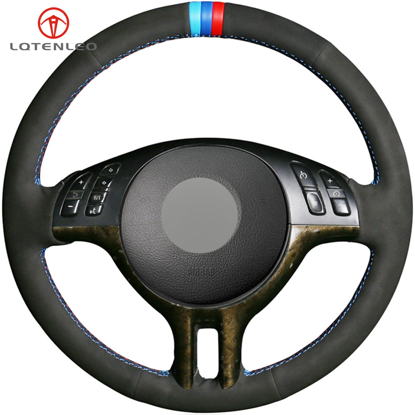 Black Suede DIY Car Steering Wheel Cover for BMW 3 Series E46 2000-2006 5 Series E39 2000-2003 E53 X5 Z3 E36 2000-2002
