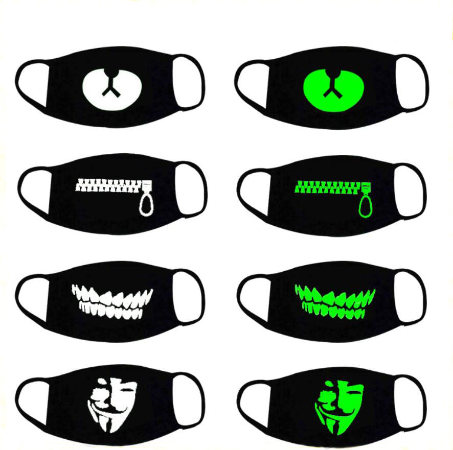 Outdoor Cute Mouth Anti-Dust Sport Luminous black Face Mask Warm Black Cotton Cycling Mask High Quality Halloween party masks