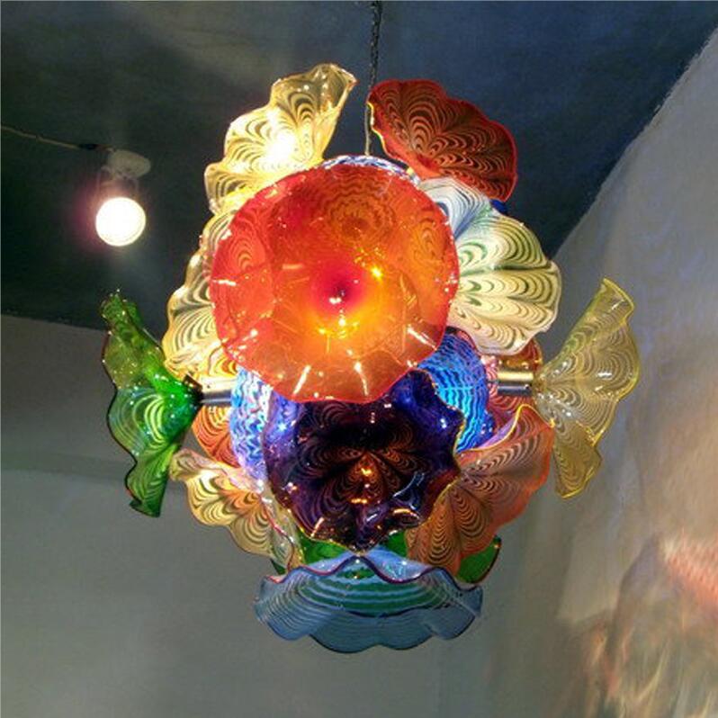 Elegant Colorful Style Lamps Murano Flower Plates Chandeliers for Home Art Decoration LED 100% Hand Blown Glass Chandelier Lighting