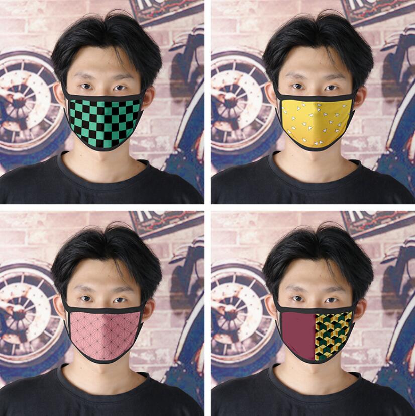 Adult Kids Anime Face Mask Reusable Stripe Print Designer Dustproof Mask Ultraviolet-proof Washable Running Riding Bike Mask