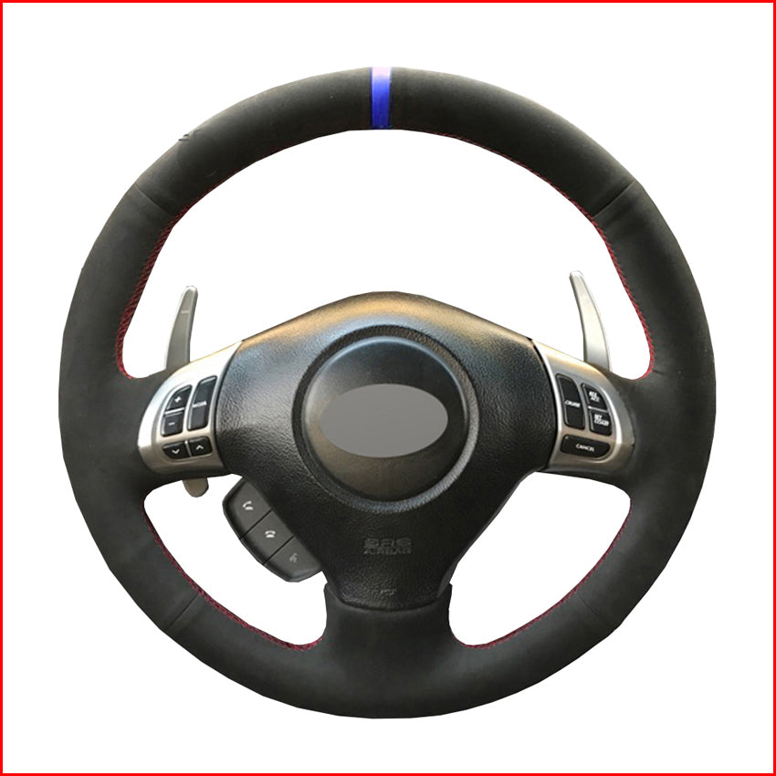Black Suede Hand Sew Steering Wheel Cover for Subaru Forester 2008-2012 Impreza 2007-2014 Legacy Outback 2006-2009 Exiga 2