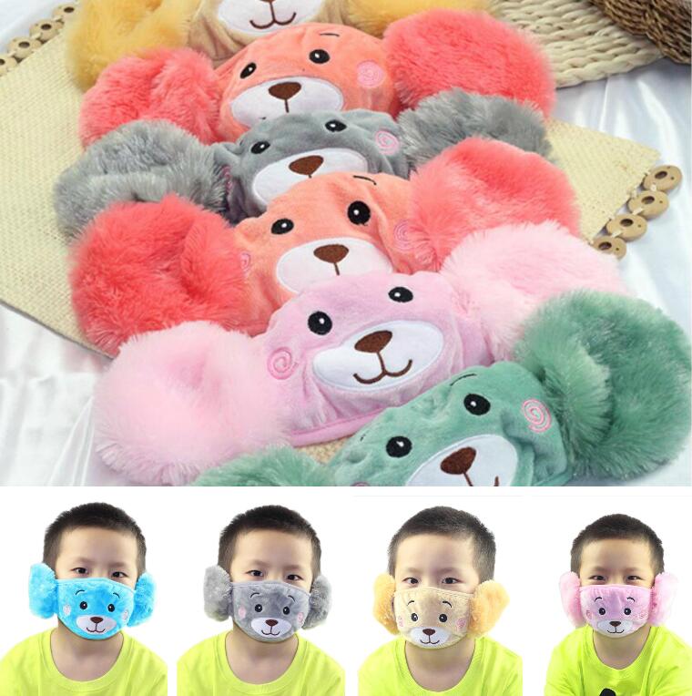 PM2.5 Children Ear Protective Plush Masks Boys Girls Cartoon Mouth Face Masks Kids Anti-Dust Breathable Washable Reusable Cotton Mask