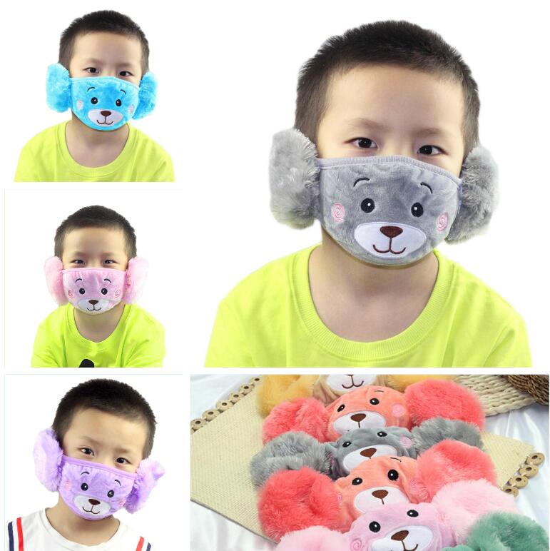 Kids Cute Ear Protective Mouth Mask Animals Bear Design 2 In 1 Child Winter Face Masks Children Mouth-Muffle Dustproof Warm mask