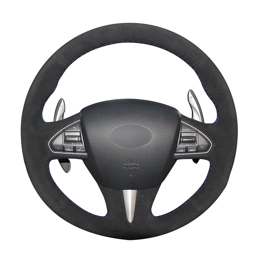 Hand-stitched DIY Black Suede Leather Car Steering Wheel Cover for Infiniti Q50 QX50 Accessories