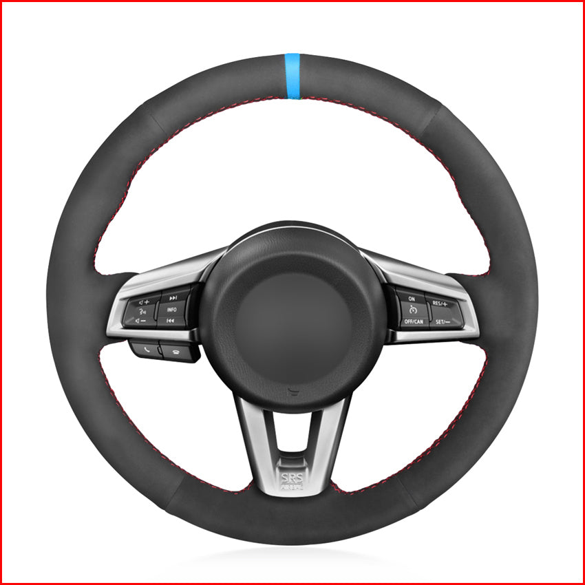Black Suede Hand Sew Comfortable Soft Steering Wheel Cover for Mazda MX-5 MX5 2016 2017 2018 2019 2020