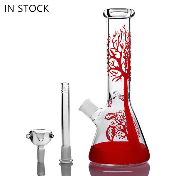 Free Ship Hot Sell Red Tree Glass Bong Hookah Glass Water Pipes Beaker Recycler Bongs Dab Rig Oil Burner Ash Catcher Bubbler 14mm Bowl
