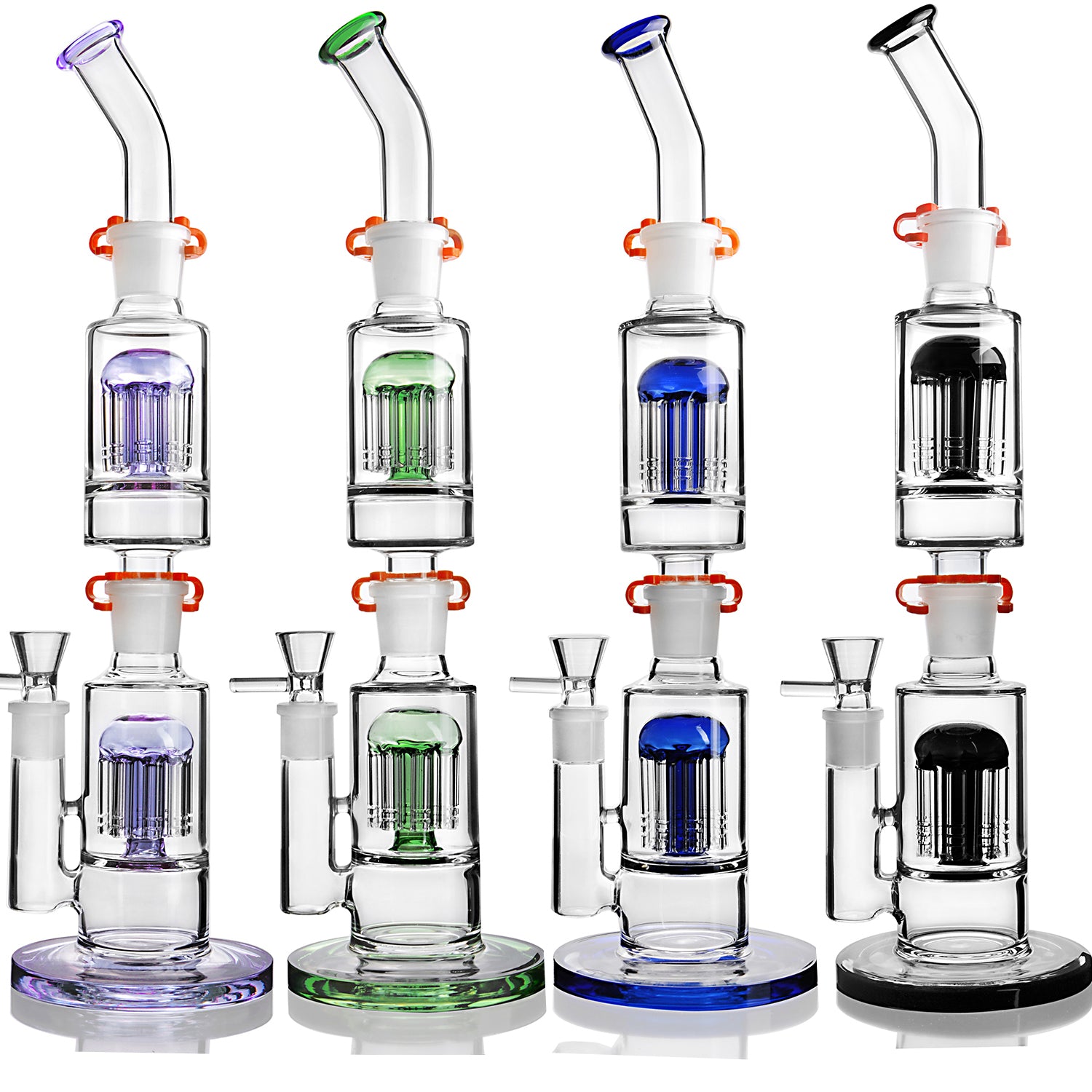 Colorful Straight Tube Glass hookahs Double Arm Trees Bong 18MM Joint Bowl Three Removable Parts with Clip