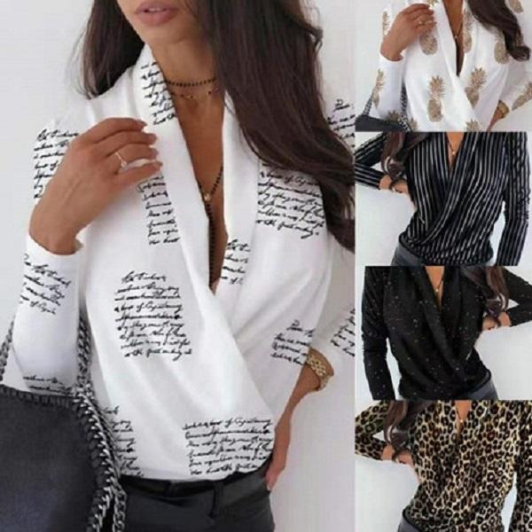 summer white t shirt office letter print ladies shirts chiffon vneck long sleeve slim fit work blouse plus size long sleeve tops fashion