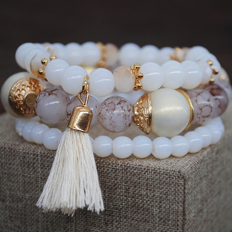 Elastic rope multi-layer bracelet women&#039;s bohemian sweet candy color all-match tassel hand beads