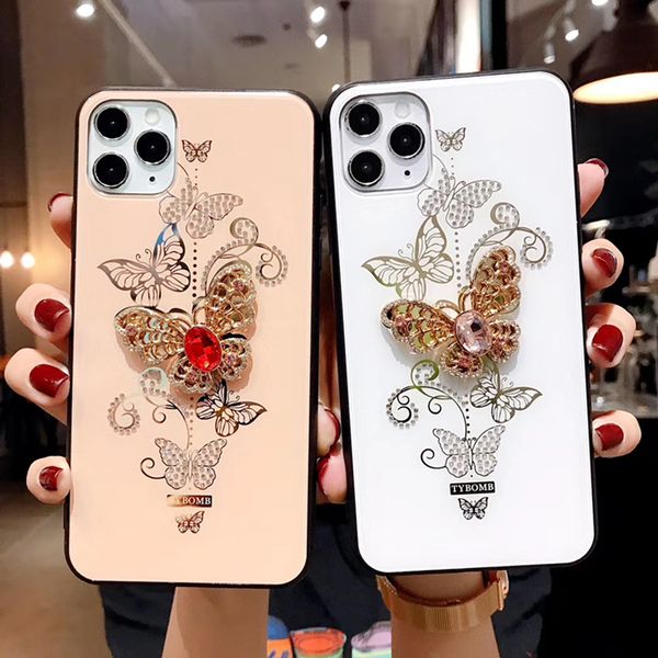 Glitter 3D Diamond Butterfly Back Cover Plating Bling Full Protective Phone Shell for iPhone 11 Pro Max XR XS 6s 8 Plus SE