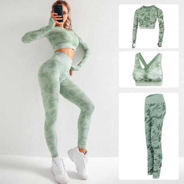 High Quality Brand Designer Womens Cotton Yoga Suit Long Sleeve Sportwear Tracksuits Fitness Jumpsuit Sport three Piece set 3pcs outfits bra