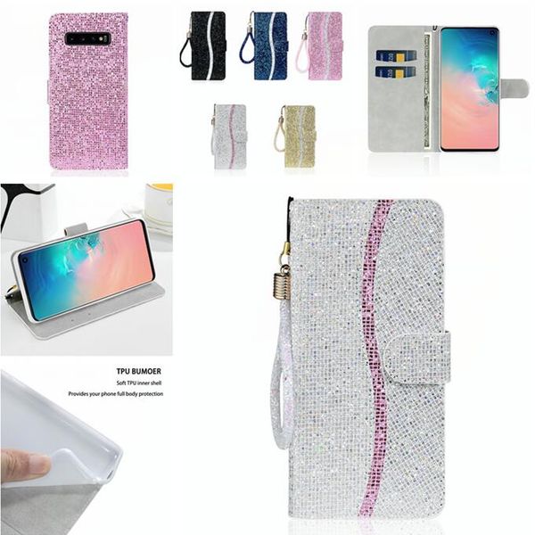 Glitter Bling Wallet Leather Case For Samsung NOTE 20 A21S A21 A11 A01 A71 A51 A41 A20S A10S A40 A50 A70 A20E A10 Strap Stand Phone Cover