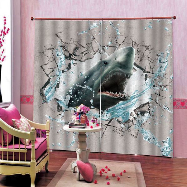 European shark Curtain Window Luxury Living Room Bedroom 3D Curtains Room Window Drapes For Kitchen Door