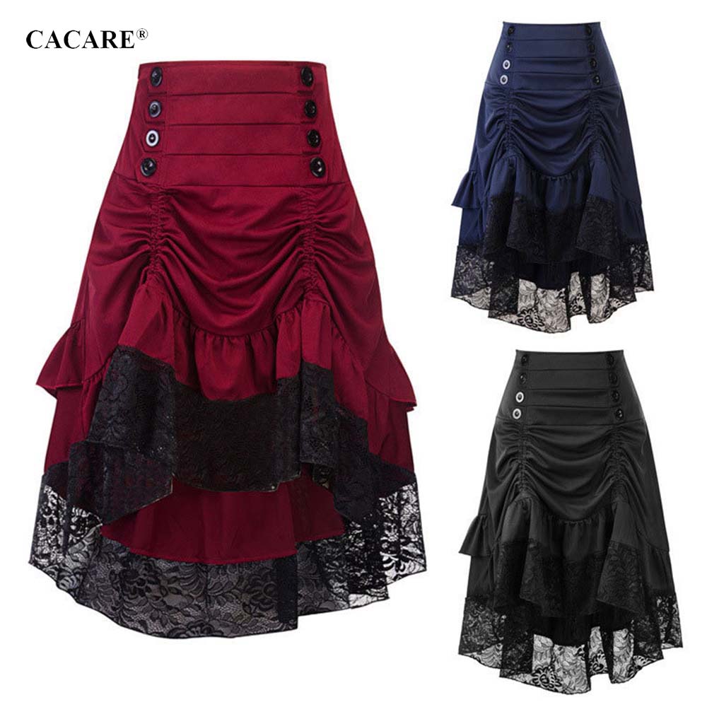 Vintage Pleaded Skirts Womens Girls Ladies Ruffle Skirt Rretro 3 Choices F0506 Irregular Lace Hem S-2XL
