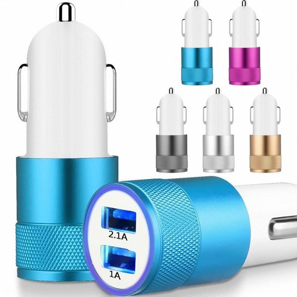 Led Dual usb ports Alloy metal car chargers universal 2.1A power adpater for iphone 6 7 8 X samsung android phone gps mp3