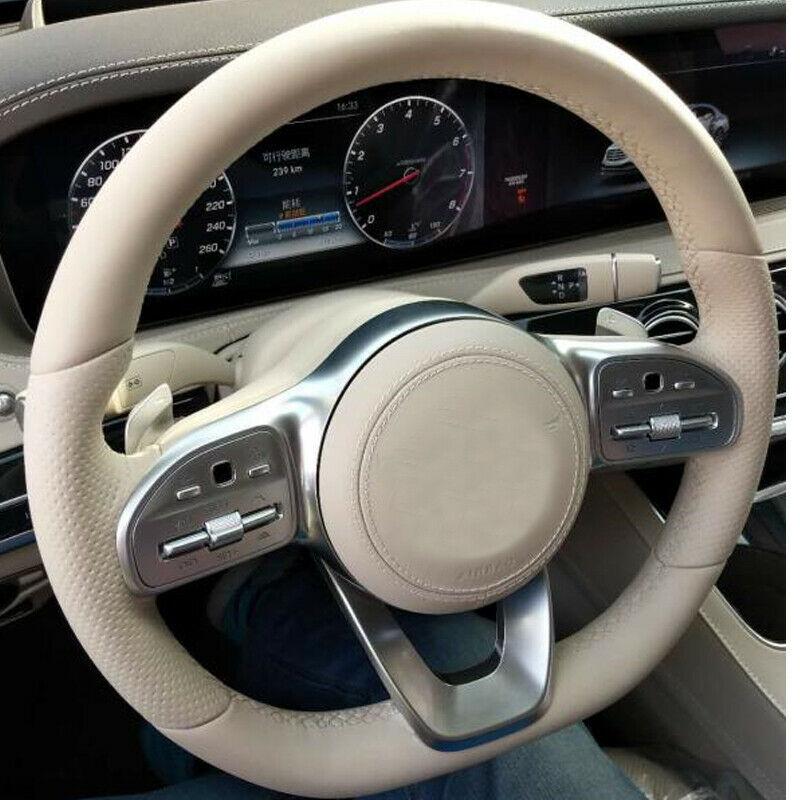 all Beige leather DIY Hand sewing Car Steering Wheel Cover for Benz series