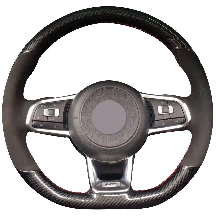 Carbon Fiber Leather Black Suede Car Steering Wheel Cover for Volkswagen Golf 7