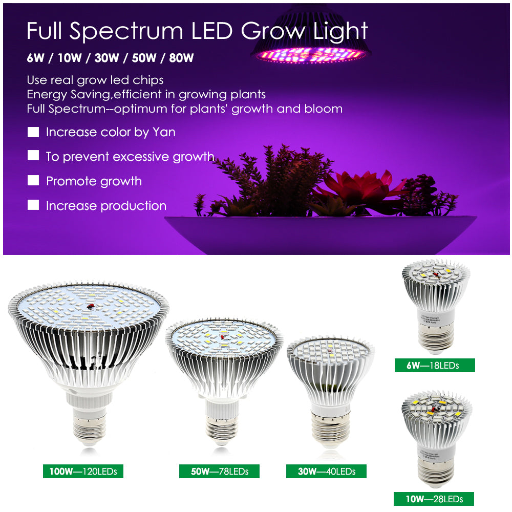 Full Spectrum E27 LED Growing Bulb for Indoor Hydroponics Flowers Plants LED Growth Lamp 30W-50W-80W Grow Light MS009