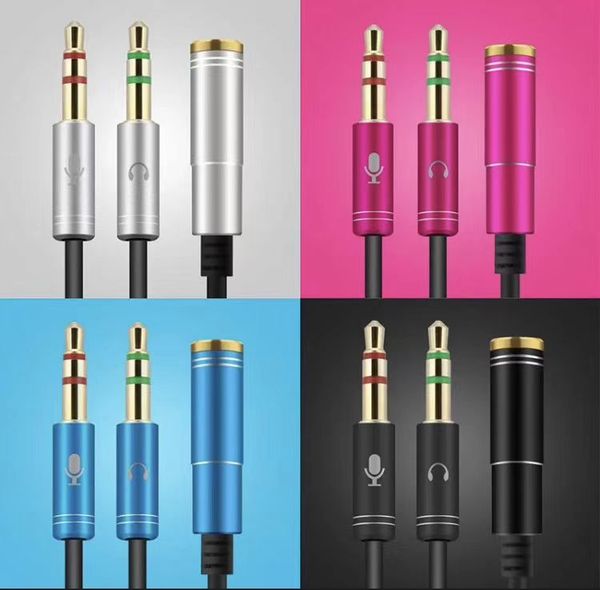 3.5mm Jack Earphone+Microphone Audio Splitter 4 Poles Aux Extension Adapter Cable For Laptop PC Headphone Speaker Phone