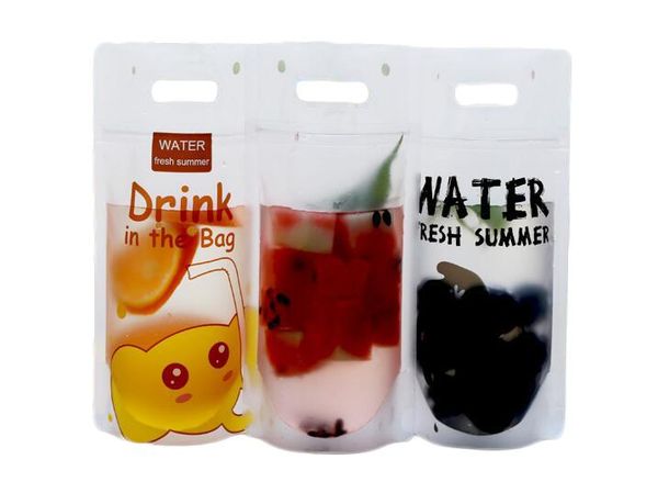 Portable frosted Liquid Doypack creative fruit juice milk soda packing bags white plastic stand up bag drinking wine pouch