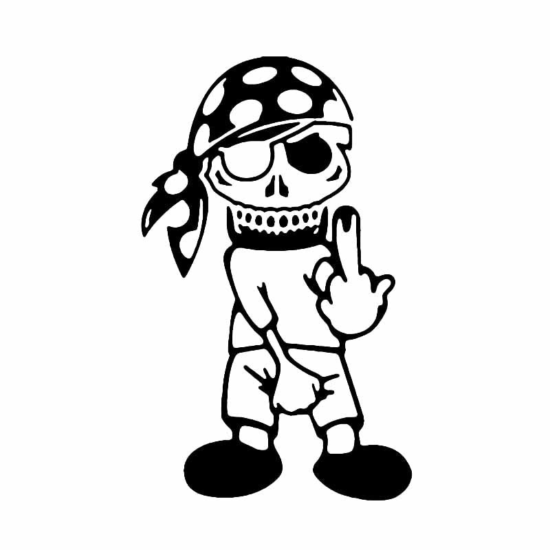 10.1CM*16.5CM Funny Pirate Finger Up Skull Decal Vinyl Handsome And Cool Stickers Car Sticker Car Decor