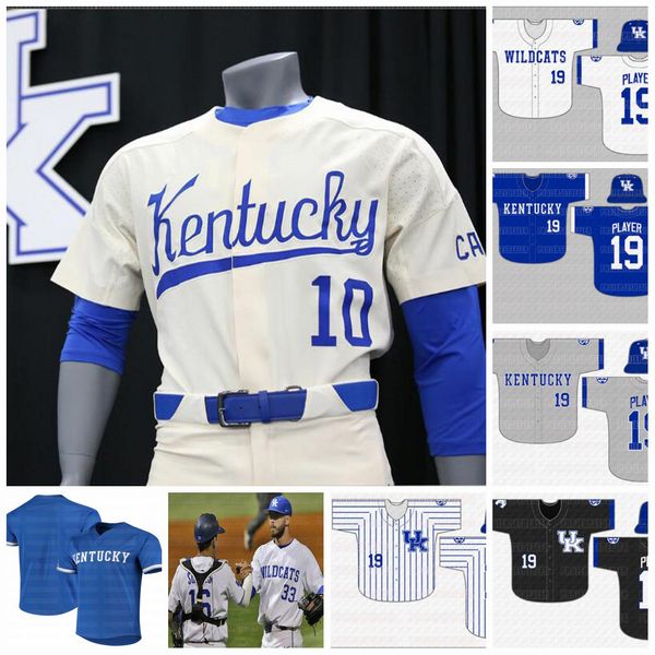 Mens Custom NCAA Kentucky Wildcats Baseball Jersey Zeke Lewis Justin Olson Brett Marshall Kyle Music Jake Thompson Austin Schultz UK Jersey