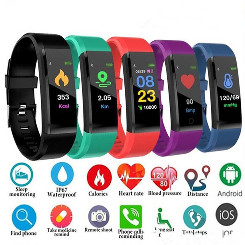Fitbit ID115 Plus Smart Bracelet Fitness Tracker Pedometer Watch Band Heart Rate Blood Pressure Monitor Smart Wristband