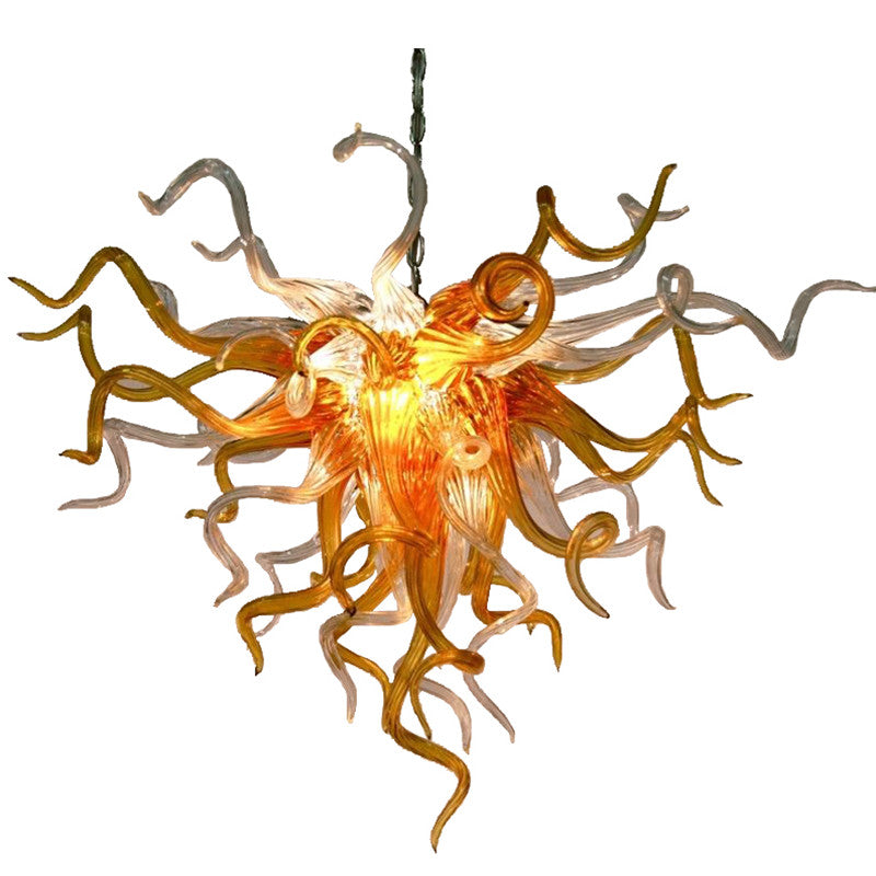 Restaurant Hanging Lightings Amber Lamps Modern Hand Blown Glass Chandelier Crystal Light Art Deco LED Bulbs Small 16 Inches Chain Pendant Lighting